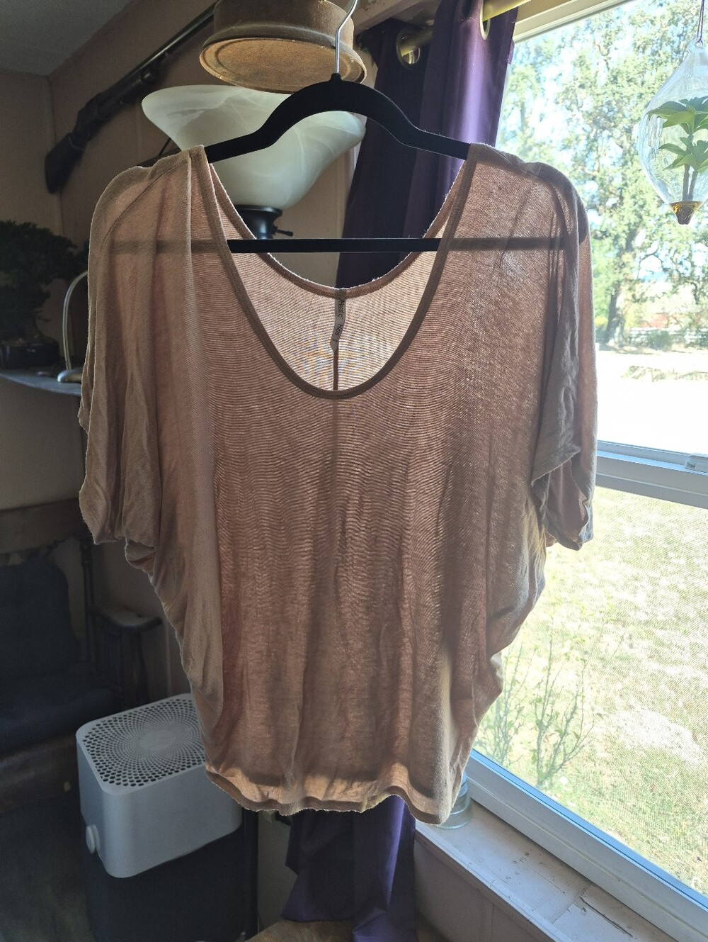 Light Beige Women's Scoop Neck Dolman Top